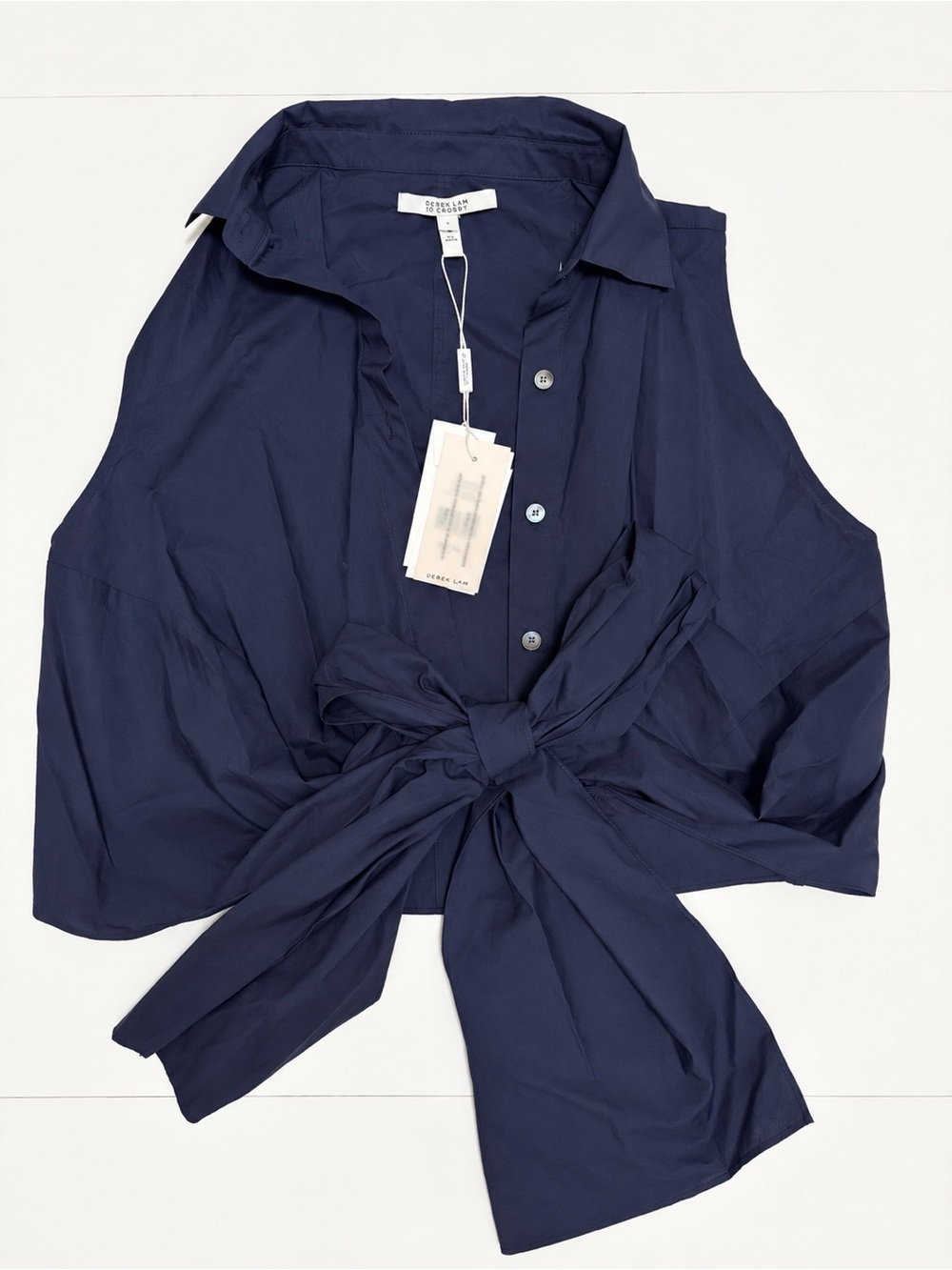 Brunello Cucinelli Navy Sleeveless Tie-Front Blouse